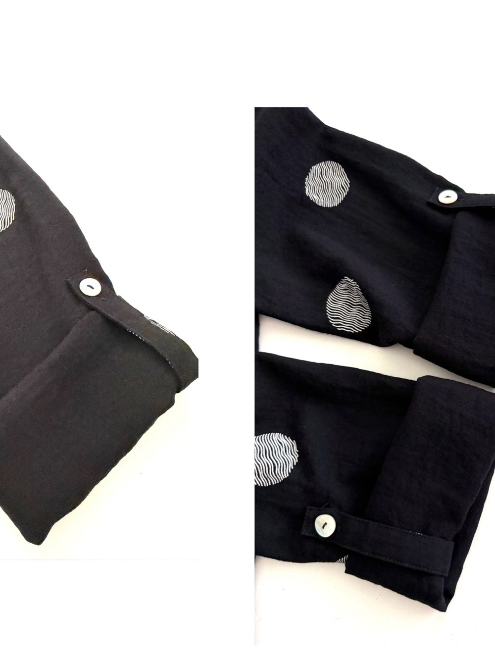 John Mark Black Button Front Roll-up Sleeve Shirt Tunic Size Large Polka Dot - Picture 6 of 15